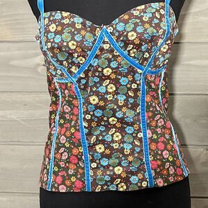 Beau Bois Floral Corset Womens L Flirty Feminine Romantic Vintage 90’s